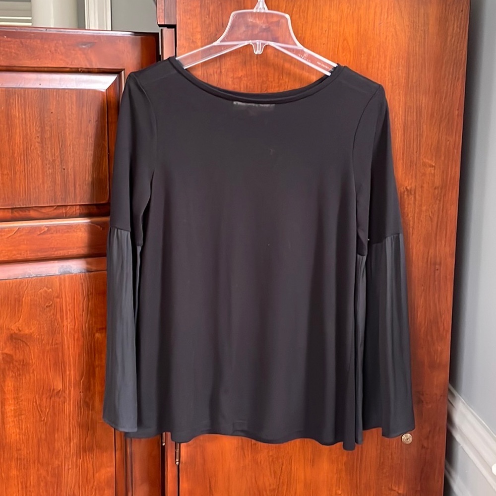 Loft Mixed Media Bell Long Sleeve Black Blouse
